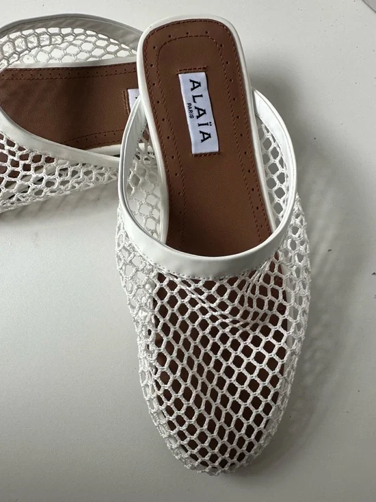 ALAÏA White Fishnet Mesh Slides | Iconic Net Mules Made in Italy Size 37 - Picture 7 of 11